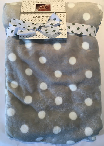 Pitter Patter Grey Polka Dot Fleece Blanket