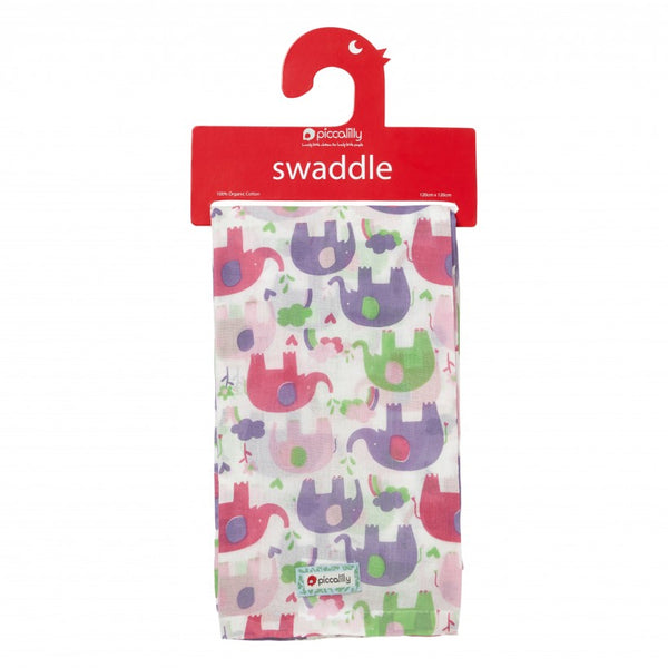 Piccalilly Pink Elephant Muslin Swaddle