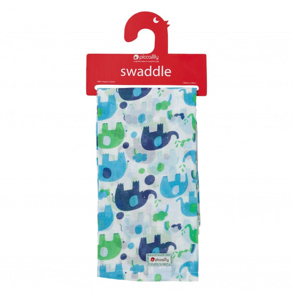 Piccalilly Blue Elephant Muslin Swaddle