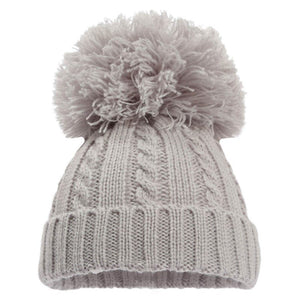 Bobble Hat With Cable Knit Soft Grey