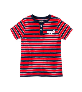 Red & Navy Stripe Henley T Shirt