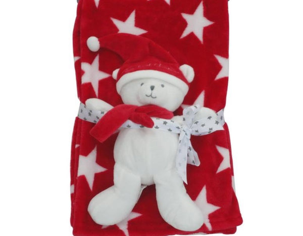 Pitter Patter Stars Fleece Blanket With Bear