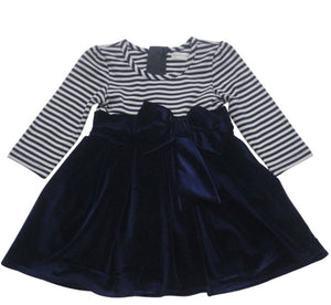 Pitter Patter Navy Striped Dress with Bow