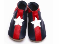 Navy Stripey Star Leather Baby Shoes